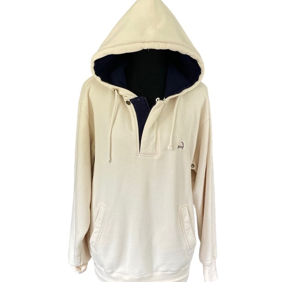 CAPE COD Hoodie CUFFY'S Nantucket Hyannis Fleece Sweatshirt Women’s M Cream Navy - Picture 1 of 6